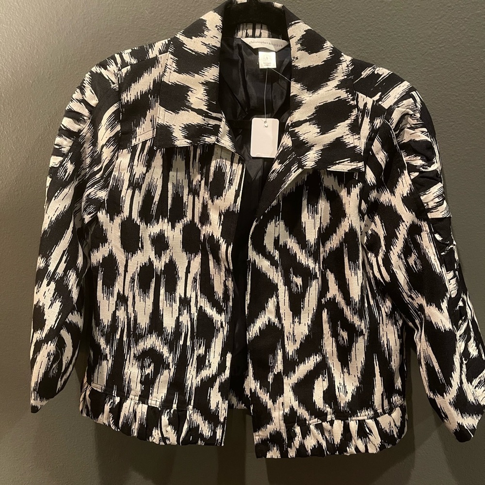 Christopher & Banks Black/Navy and White Patterned Blazer